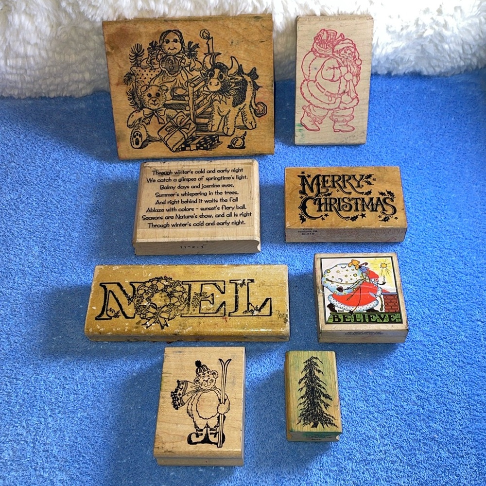 Retired Vintage Mounted Rubber Stamps.  8 Holiday Themed.